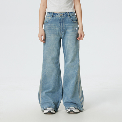 阿迪达斯三叶草新年款牛仔裤女裤春季新款运动裤宽松休闲裤KT3173