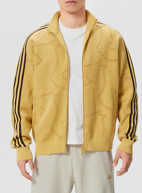 Adidas阿迪达斯小马纹路毛衣外套黄色马年新年款保暖针织衫KE4061