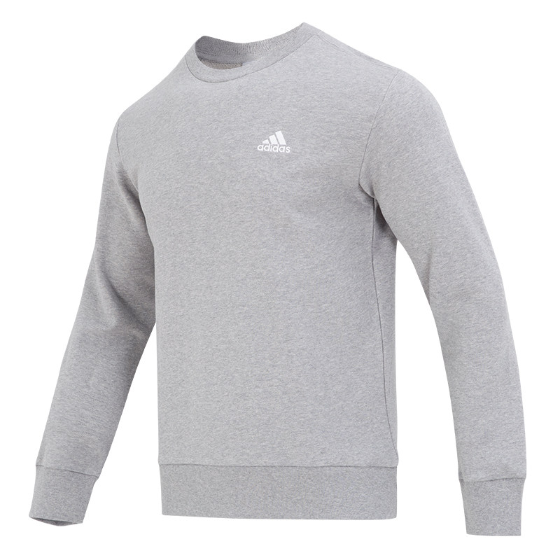 阿迪达斯卫衣男装春季新款灰色运动服针织圆领长袖正品套头衫