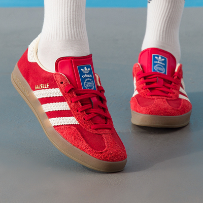阿迪达斯女鞋三叶草Gazelle男鞋红色德训低帮休闲鞋复古运动板鞋