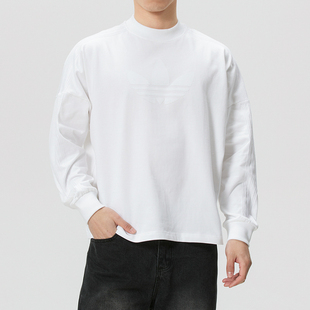 阿迪达斯三叶草卫衣男士长袖T恤新款休闲圆领上衣白色薄款打底衫