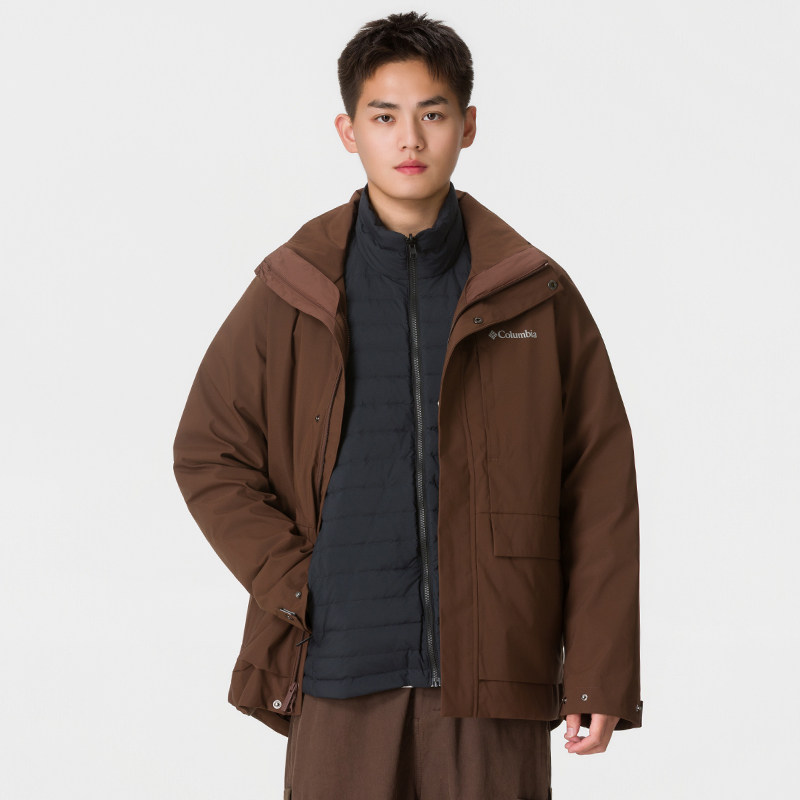 哥伦比亚男装运动服冬季羽绒三合一冲锋衣户外保暖可拆卸内胆外套
