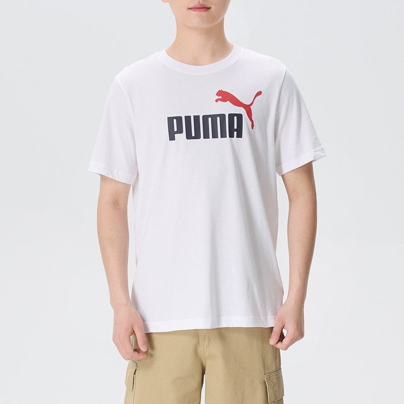 PUMA彪马短袖男装2026夏季新款运动休闲白色套头纯棉圆领透气上衣