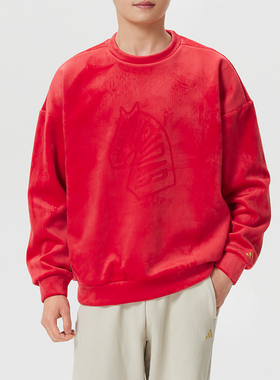 adidas阿迪达斯男装红色圆领卫衣2026春季新年款运动套头衫KE4069