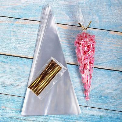 50pcs Candy Bags Cellophane Popcorn Bags Cone Cookies Storag