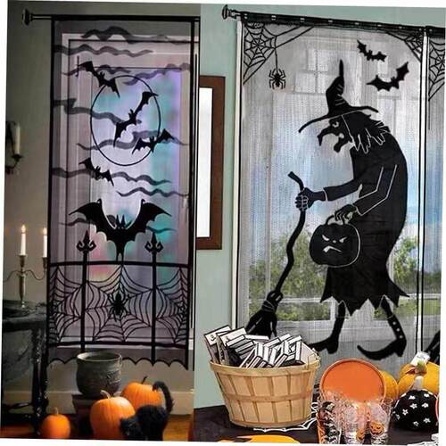 Halloween bat skull curtain black lace party decorations万圣