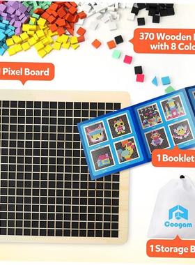 Wooden Mosaic Puzzle 370PCS Shape Pattern Blocks Pixel Board