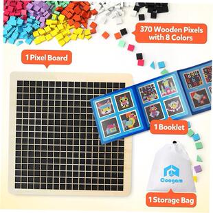 Wooden Mosaic Puzzle 370PCS Shape Pattern Blocks Pixel Board