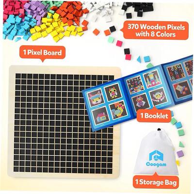 Wooden Mosaic Puzzle 370PCS Shape Pattern Blocks Pixel Board