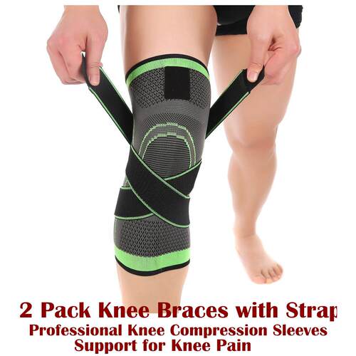 2 Pack Knee Braces with Strap for Best Fit Injury Recovery