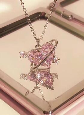 necklace women桃心恋爱星球项链女ins小众甜美粉钻爱心锁骨链