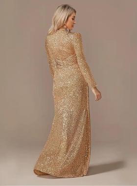 V-Neck Evening Dress Wedding Party Sequins Prom Dresses