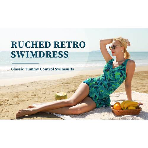 Women modest Swim Dresses Flower Printing Plus-Size Swimsui