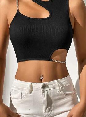 High Set Grunge Chain Cut Out Crop Top Women Summer Y2K
