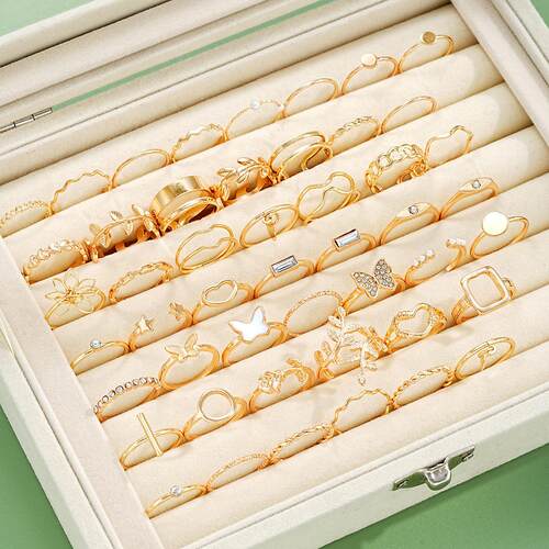 47 piece set of gold rings跨境时尚十字架蝴蝶金色戒指47件套
