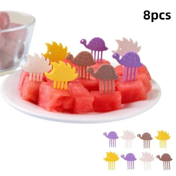 8Pcs Hedgehog Tortoise Animals Food Fruit Picks Forks Bento