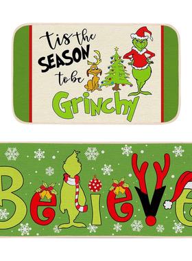 Christmas Grinch Green Haired Monster Kitchen Absorbent Mat