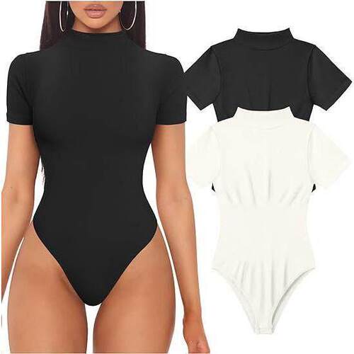 Ribbed high neck short sleeved top yoga jumpsuit瑜伽连体衣女