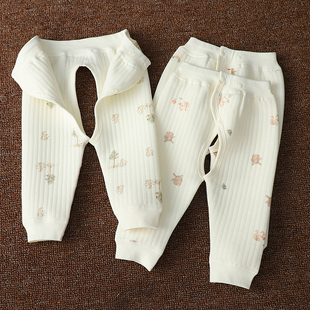 打底裤 婴儿薄棉保暖裤 初生小宝宝秋冬季 按扣腰开裆裤 子新生儿秋裤