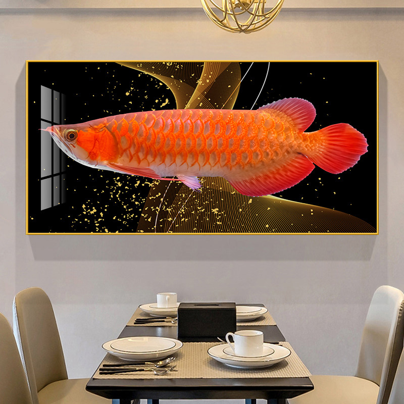 招财金龙鱼餐厅装饰画现代简约客厅餐桌背景墙挂画吃饭厅饭桌壁画