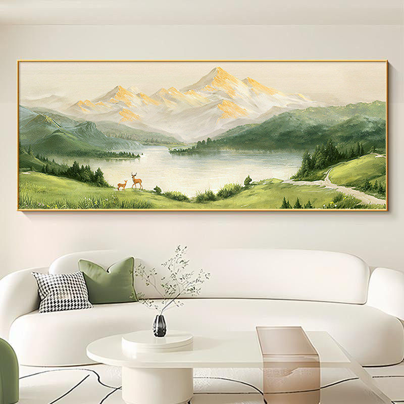 客厅装饰画沙发背景墙挂画简约新中式高级感日照金山聚宝盆壁画