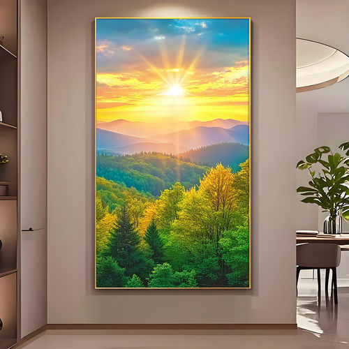 旭日东升玄关装饰画入户客厅东墙挂画日出东方简约风景画墙画壁画