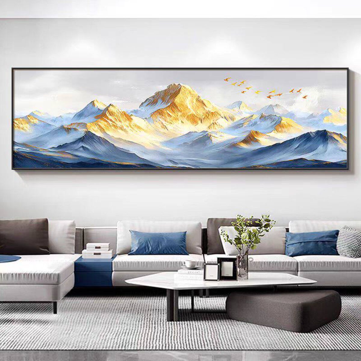 背靠金山客厅装饰画现代轻奢沙发背景墙挂画蓝色大气卧室床头壁画