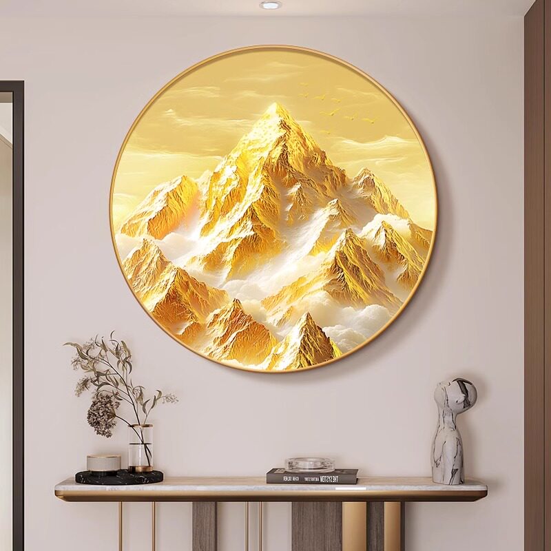 日照金山圆形玄关挂画客餐厅装饰画现代高级感办公室背靠金山壁画