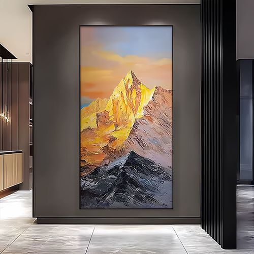 现代简约风景装饰画入户轻奢玄关挂画日照金山走廊过道壁画