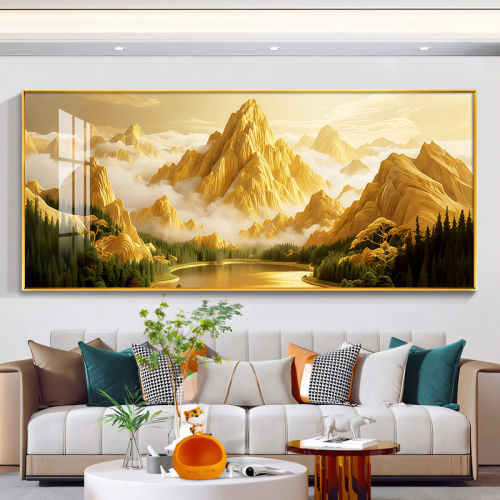 客厅挂画金山日照壁画高档金山装饰画高级轻奢大气背景墙感背靠