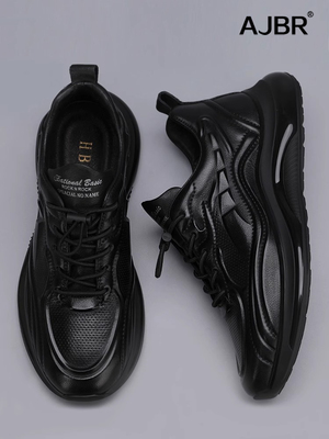 春季2025新款男鞋真皮气垫运动棉鞋透气男士厚底内增高休闲老爹鞋