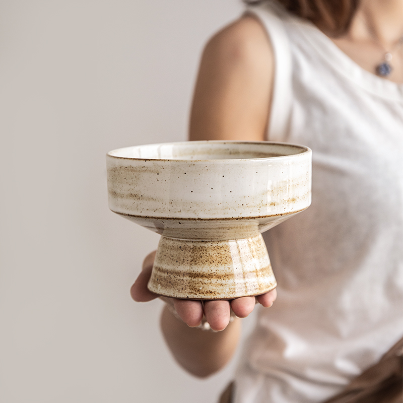 小悠家复古调调~粗陶高脚果盘