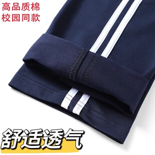速发校服裤子季青色春秋款藏初高中学生一道杠两条杠加绒深蓝直筒
