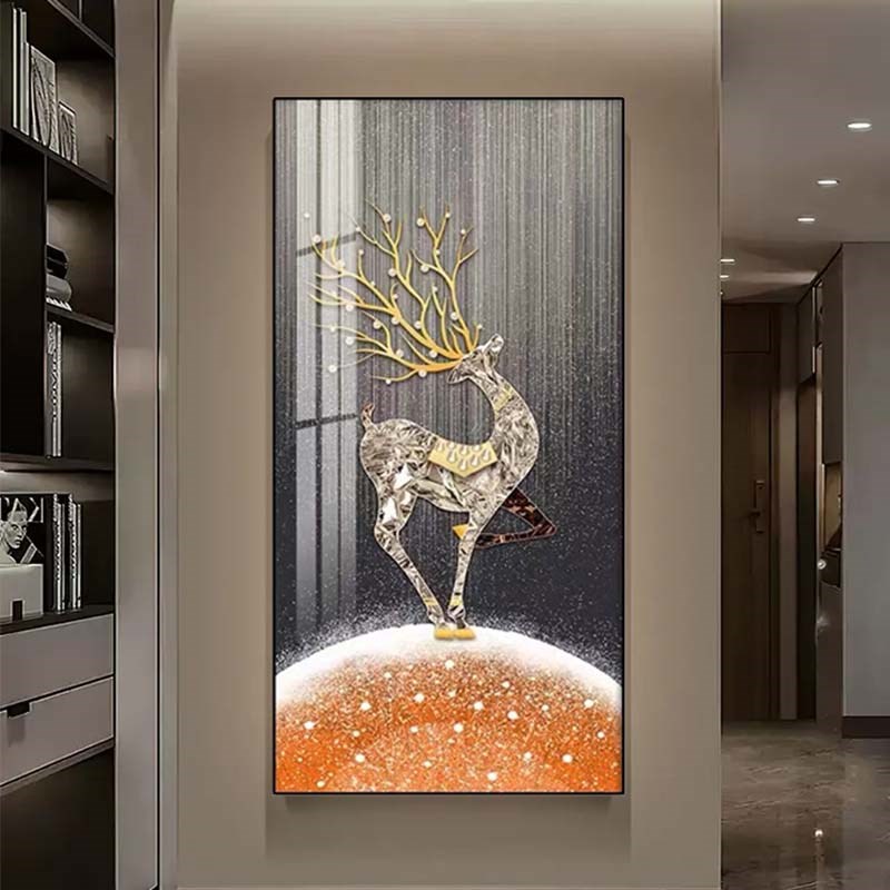 速发高端实物立体晶瓷装饰画 玄关画客厅背景墙挂画 小鹿60120图片