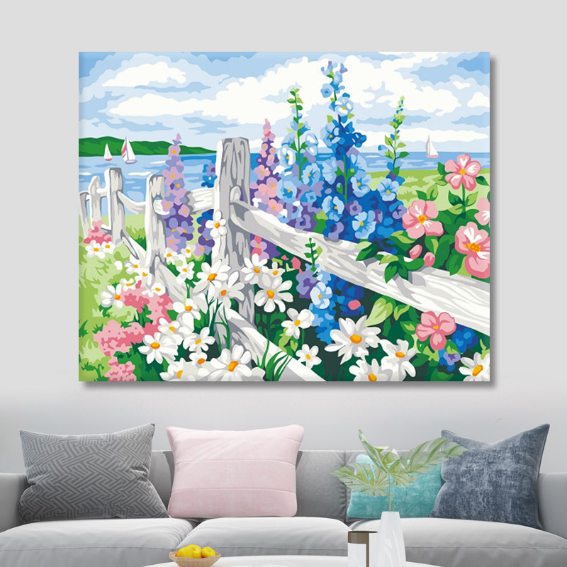 速发i填io数字油画风景花卉风画工绘s色油彩装饰手花海