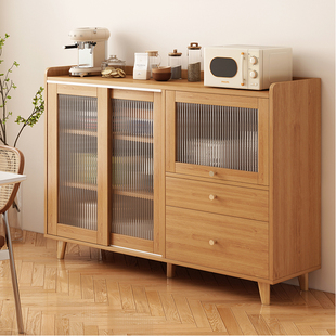 速发餐斗柜客厅储物柜原置色家用收纳柜茶水柜靠墙一体木物边柜备