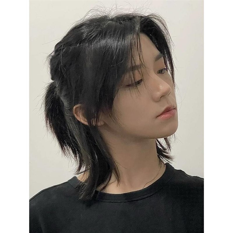 速发鲻鱼头狼尾发套男生整顶假发全头套式长发黑色男士发