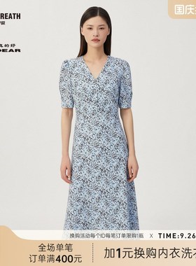 速发真E碎P BRTH深呼吸D的好E花泡泡袖法式度假风连衣裙0017