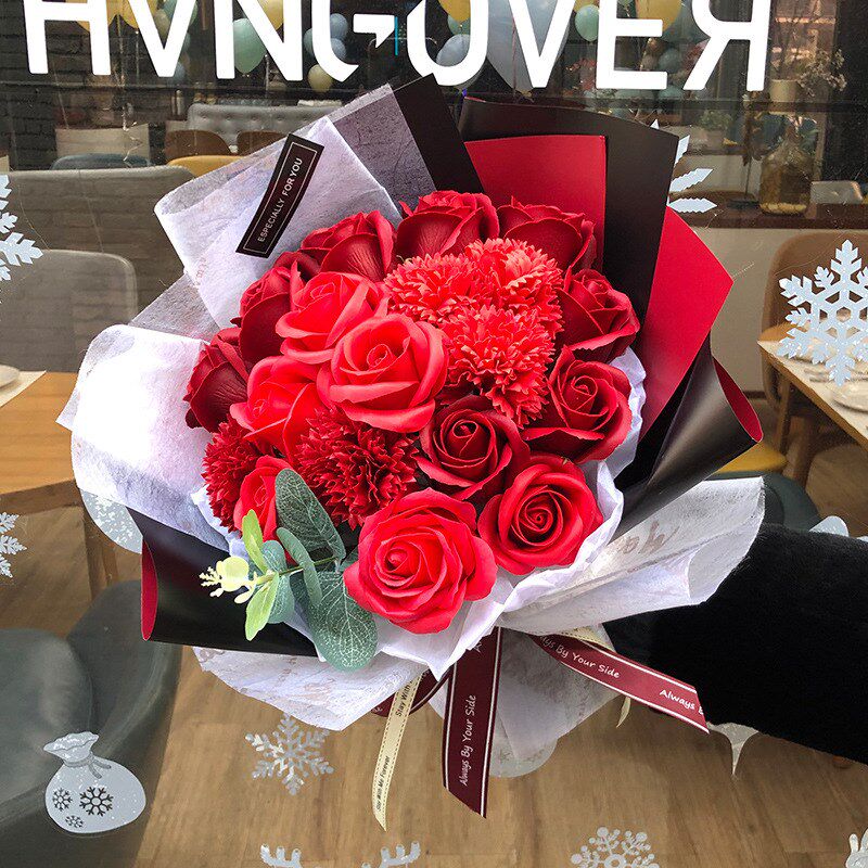 速发花人节礼物康乃馨香皂情玫瑰永生花束生蜜礼物送生闺日圣诞花