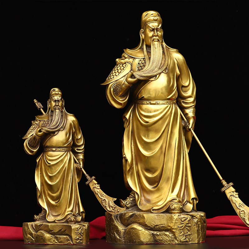 速发黄铜关公摆件 关铜像大黄公抚须武财神 铜公关像黄铜
