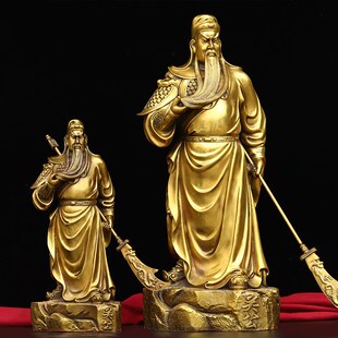 速发黄铜关公摆件 关铜像大黄公抚须武财神 铜公关像黄铜
