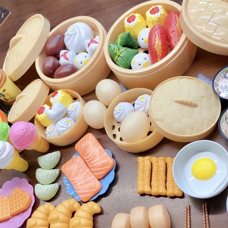 速发儿童过家家厨房玩具小笼装宝宝早点蒸笼包饭食物套做男孩孩
