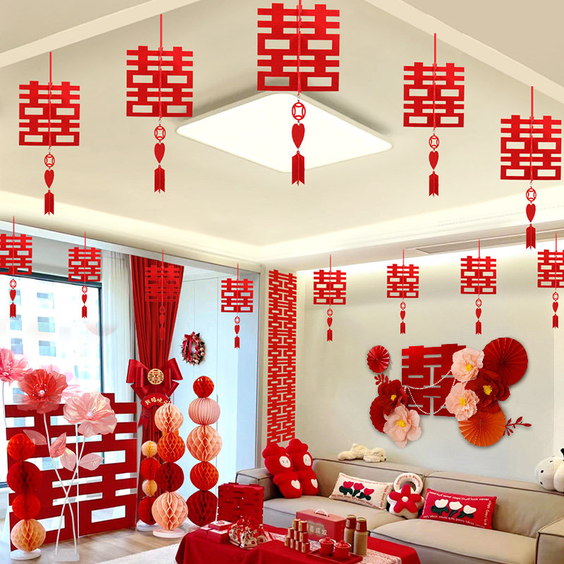 速发婚房布背套装结婚用方婚礼客厅装饰沙发置景墙新房男方顶吊拉