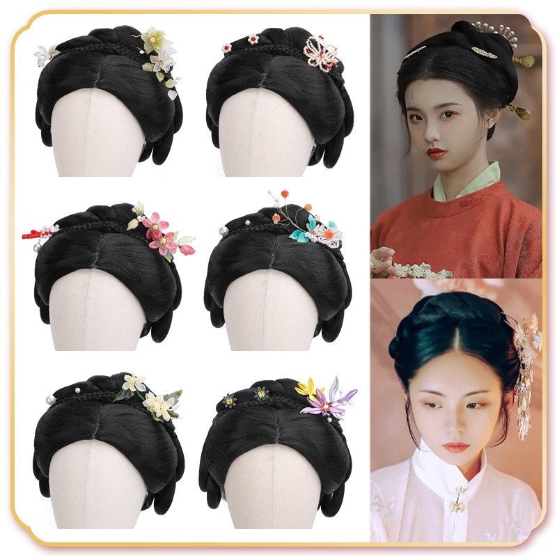 速发古装假发唐风贵妃发型头饰古风造型一体式发发髻头套短款套全