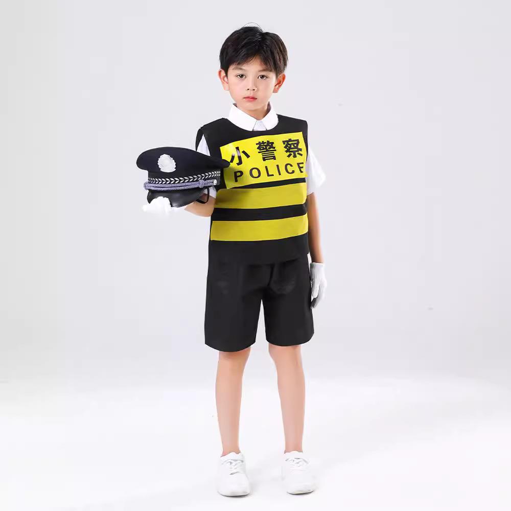 速发男走环保服装儿童时装秀制作创意小警察衣服幼儿园亲子孩秀服