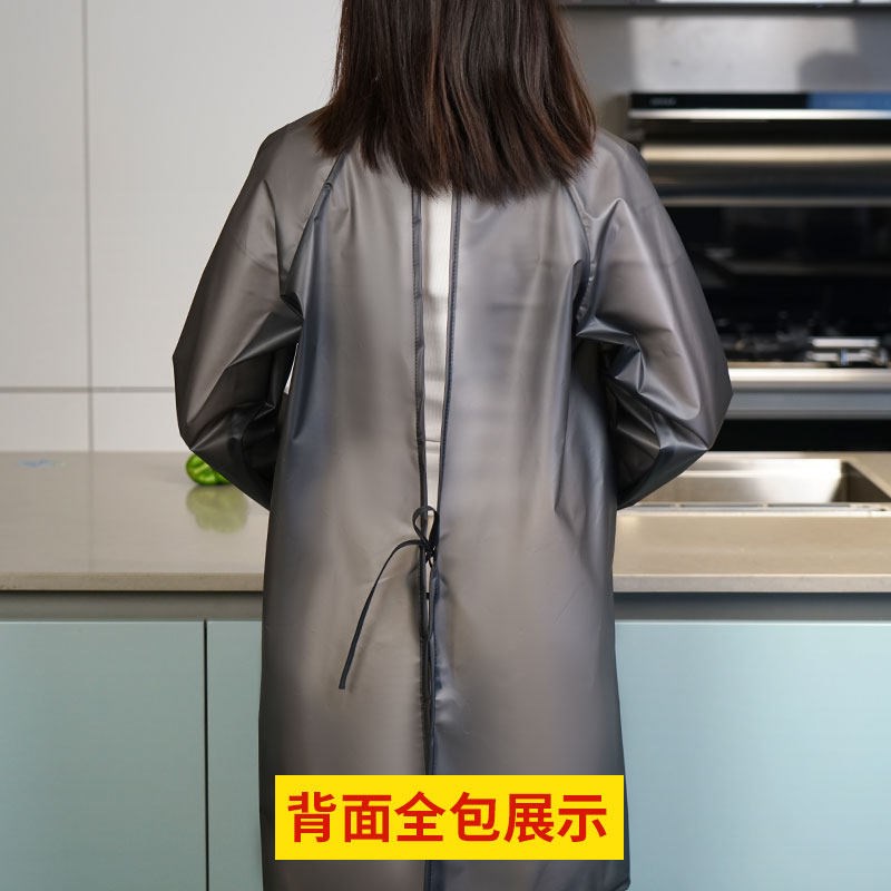速发TPU防水防油长袖围裙厨房免洗水产加长工作服餐饮专用罩衣男