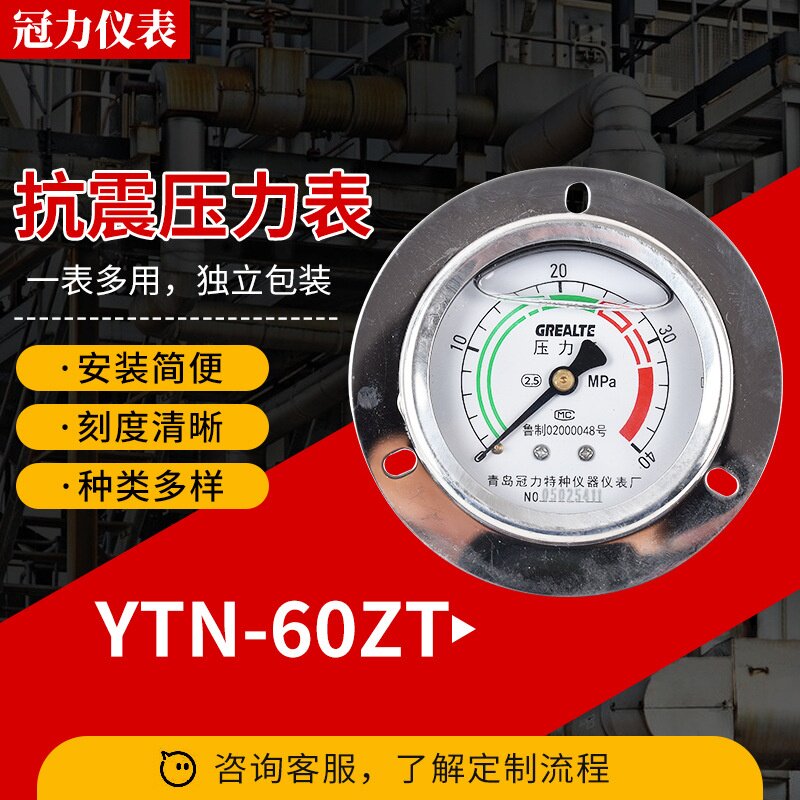 ytn-60zt抗震压力表 径向轴向抗震压力表 不锈钢外壳压力表