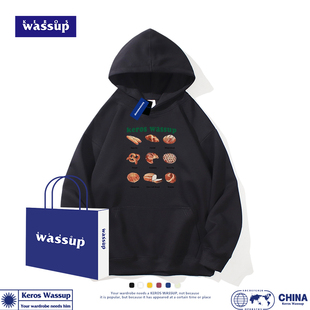 WASSUP高街vibe美式重工卫衣男重磅潮牌连帽oversize帽子正肩外套