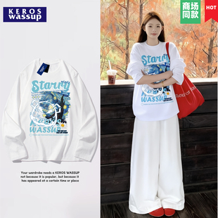 潮牌内搭上衣服纯棉宽松休闲打底衫 2025新款 t恤男春秋季 白色长袖