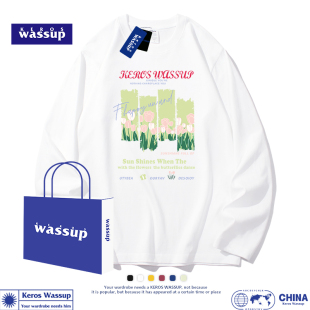 t恤男上衣男装 ins潮重磅纯棉宽松长袖 情侣内搭衣服 新款 2023春秋季